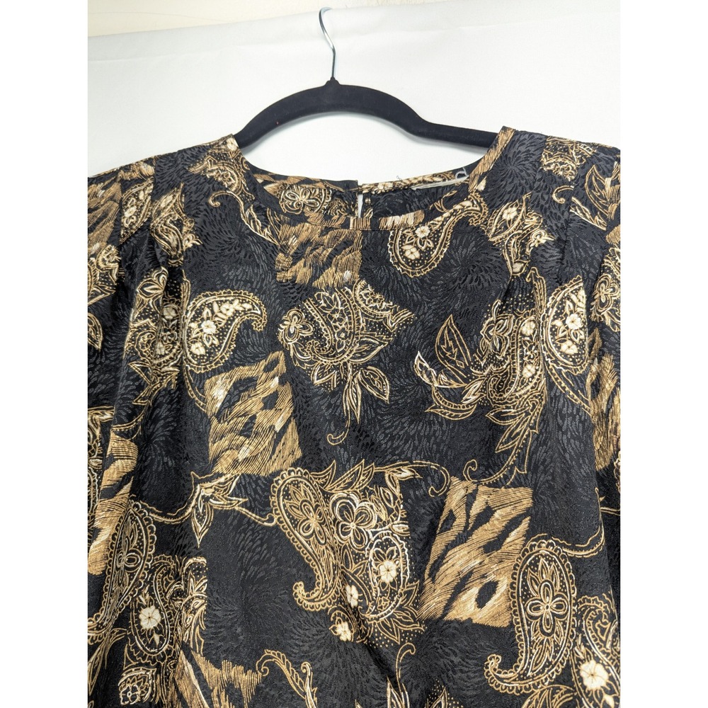 Vintage 1993 Protrend Ltd Paisley Blouse Black Gold Long Sleeve Top‎ 90s Large - Picture 10 of 10